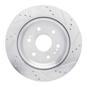 Cadillac Escalade ESV Brake Rotor (1) - Rear Left - R1 Concepts - Drilled & Slotted - Silver - `19-`25